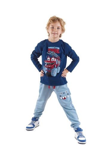 Denokids Canavar İtfaiye Erkek Çocuk T-shirt Pantolon Takım Çok Renkli