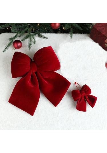 Folinda Noel Dekorasyonu: Bordo Kadife Bowknot, Ağaç Ve Duvar Süsü, 3 Boyut Seçeneği - 1 Adet