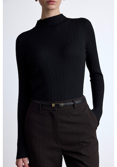 Yüksek Yaka Triko Bluz Siyah Siyah