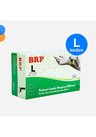 Brp Pudrasız Lateks Muayene Eldiven Large L 100'lü Kutu