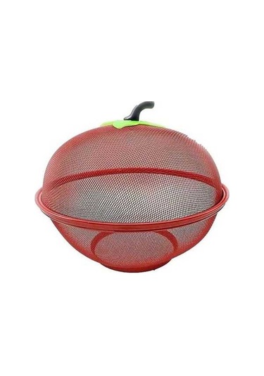 Pazly Kırmızı Metal Meyve Sepeti Sebze Havzası Taşınabilir Çok Fonksiyonlu 28x24cm Mutfak Yemek Örtüsü Kırmızı