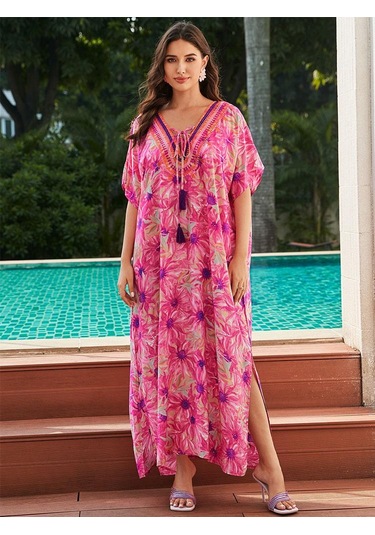 Edolynsa Artı Boyutu Kaftan Pembe Bohemian Baskılı Yaz Uzun Plaj Elbise Kadın Gecelik Kıyafet Mayo Cover Up Gevşek Kaftan Pembe Edolynsa Artı Boyutu Kaftan Pembe Bohemian Baskılı Yaz Uzun Plaj Elbise Kadın Gecelik Kıyafet Mayo Cover Up Gevşek Kaftan Pembe