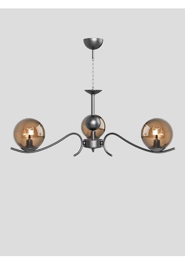 Merla 3'lü Siyah Kasa Bal Rengi Camlı Avize