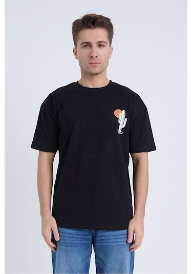 Velvoria Unisex Oversize Siyah Cactus T-shirt
