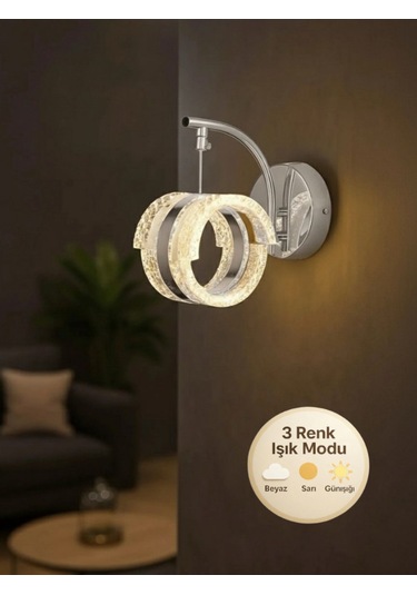 Aurea Model Tekli Gümüş 3 Renk Oturma Yatak Mutfak Çocuk Mutfak Odası Modu Led Aplik Gümüş