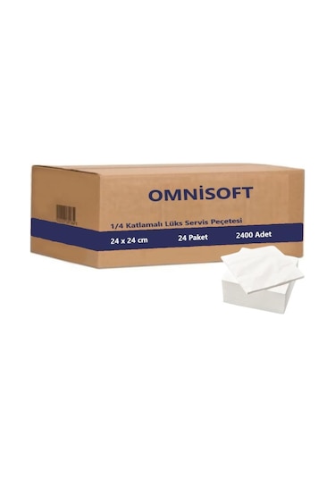 Omnisoft 24 x 24 CM 1/4 Çift Katlı Lüks Servis Peçetesi Beyaz 24 Paket 2400 Adet