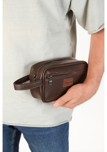 Newish Polo Erkek Kahverengi Deri Portföy Clutch Traş Kozmetik Bakım Ve Günlük El Çantası New269 Kahverengi