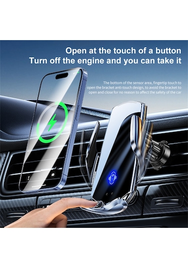 Q15 Araç Hava Firar Dağı Manyetik Kablosuz Şarj Standı Telefon Tutucu Gümüş