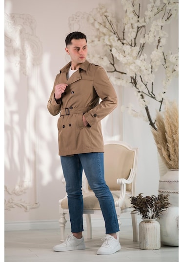 Slim Fit Astarlı Baharlık Kemerli Erkek Trençkot 001