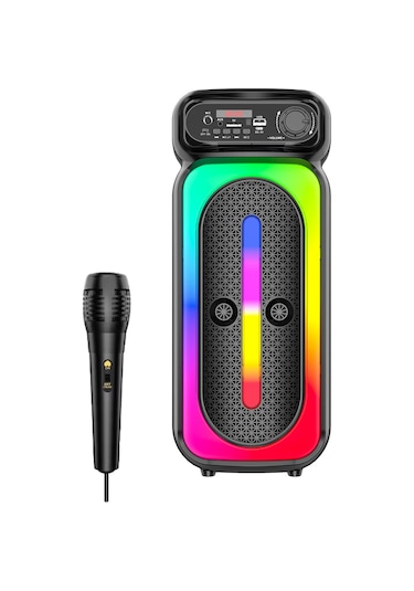 Karaoke Mikrofonlu Bluetooth Hoparlör Led Işıklı Taşınabilir Kablosuz Müzik Çalar