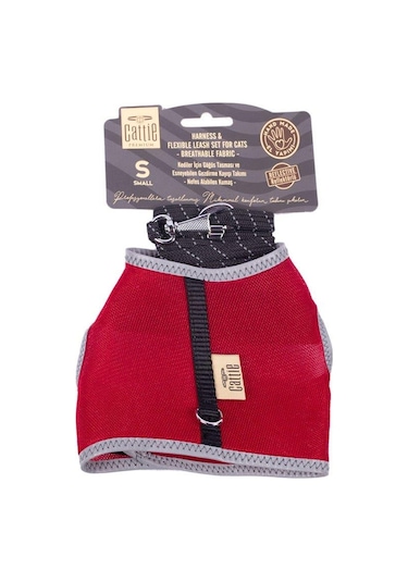 Cattie Havalı Dokuma Kedi Göğüs & Gezdirme Takımı Kırmızı Small 1x20-30 Cm