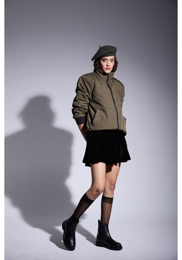 Freemen Kadın Haki Astarlı Dik Yaka Mevsimlik Su Ve Rüzgar Geçirmez Mont Haki