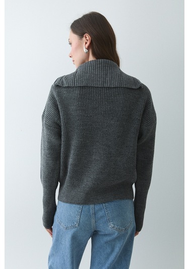 Antrasir Çift Fermuarlı Hırka - 251080 Antrasit