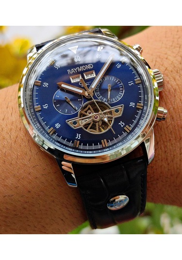Raymond Star Seri Gümüş Mavi Otomatik Erkek Kol Saati Gümüş