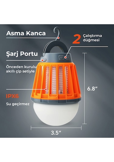 Bix Kl-01 Sivrisinek Kovucu Elektrikli Şarj Edilebilir Lamba - Turuncu