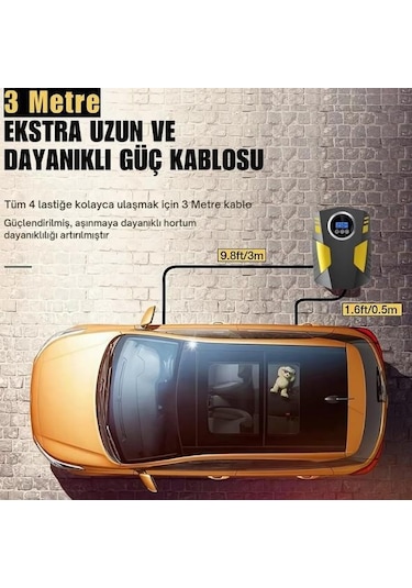 Araç Hava Lastik Şişirme Kompresörü Göstergeli Oto Lastik Pompası