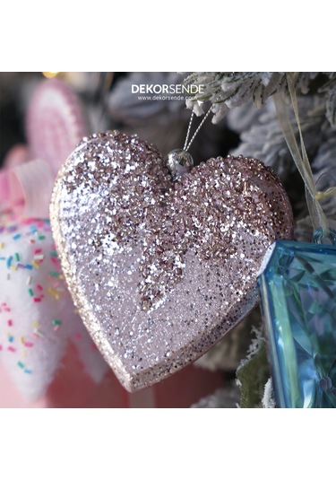 Yılbaşı Süsü Pullu Kalp Pembe 10 Cm