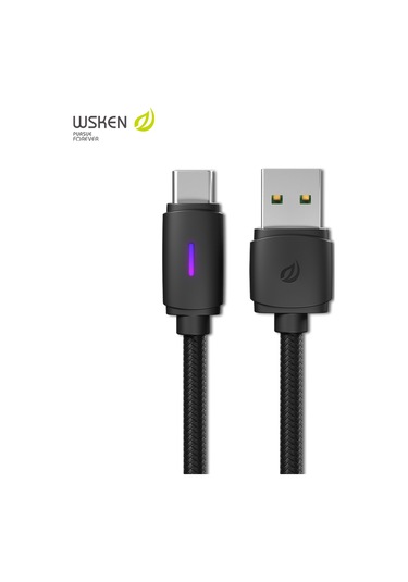 Geeksen Wsken Element Y1 2 Metre Siyah Type C Kablosu - 5a Süper Hızlı Şarj + Veri Transferi Rgb Led Işıklı Dayanıklı Nylon