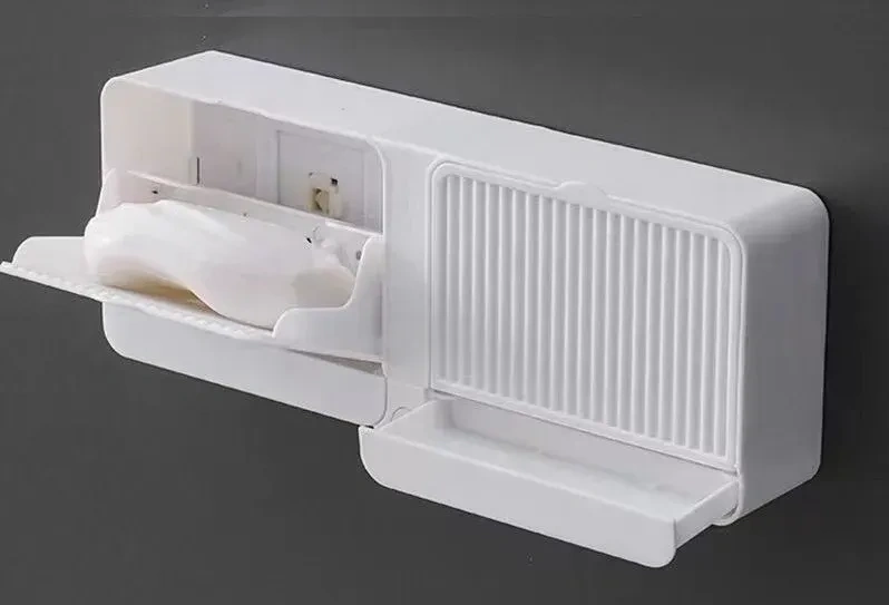 Kosona Duvar Montlu Sabunluk, Beyaz, İki Bölmeli, Deliksiz, Otomatik Sulama Çıkışı, Plastik, Banyo Ve Mutfak Uygun Beyaz