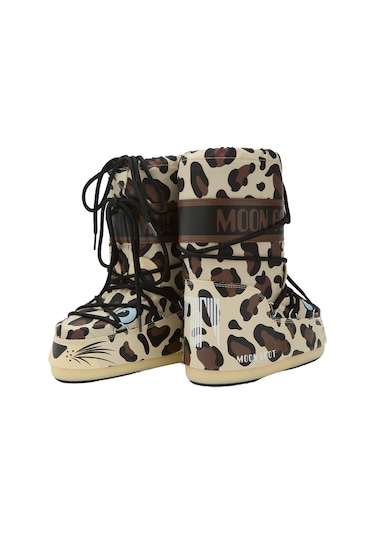 V010 Leopard Bot Kız Çocuk 80d3400300 Moon Boot Icon Junior Animal Boots Çok Renkli