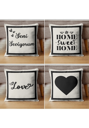 Kalp Kırlent Kılıfı - Kalpli - Dekoratif Kırlent Kılıfı Krem