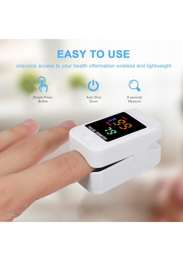 Vkemall Pulse Oksimetre Parmak Ucu Klipsli Nabız Oksimetresi L-ed Renkli Ekran Mini Spo2 Monitörü Oksije Beyaz