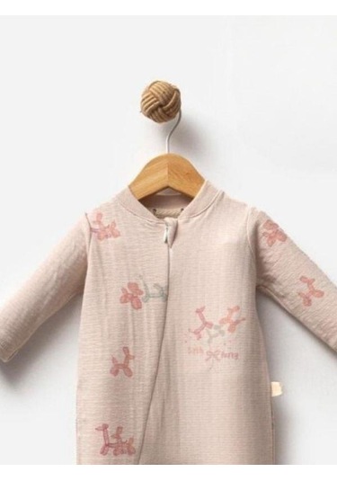 Kız Bebek Desenli Şapkalı Tulum-15304 Bej