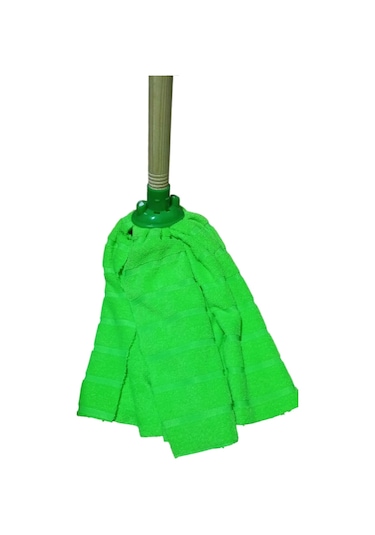 1 Adet Mop 1 Adet Ahşap Sapı İle Takım Mikrofiber Mop Paspas Yeşil
