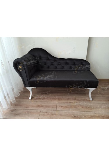 Dekoratif Bihter Koltuk Josefin Puf 120 Cm Beyaz Ayak Sarı