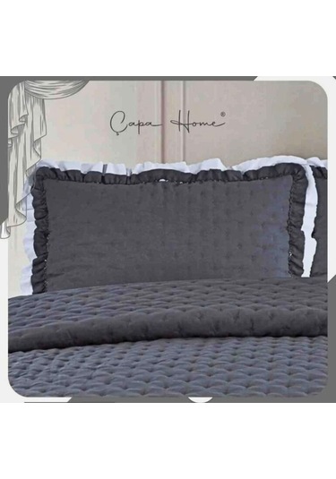 River Rose Pilseli Ultrasonic Çift Kişilik Yatak Örtüsü Antrasit