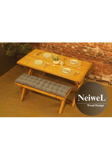Neiwel Garden Sean Doğal Ahşap Banklı Bahçe Masa Takımı-100-300 Takım Açık Ceviz