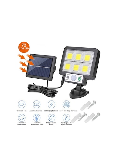 Trendpoint 6gözlü 72cob Ledli Solar Usbli Bahçe Aydınlatma Hareke