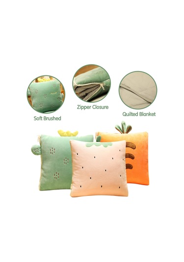 Geeksen Yeşil Kaktüs Desenli İki Kullanımlı Yorgan Yastık - 100x150cm Koltuk/ofis Yorganı, 35x35cm Yastığa Dönüştürülebilir,聚酯 Malzeme, Sıcak Ve Konforlu Yeşil