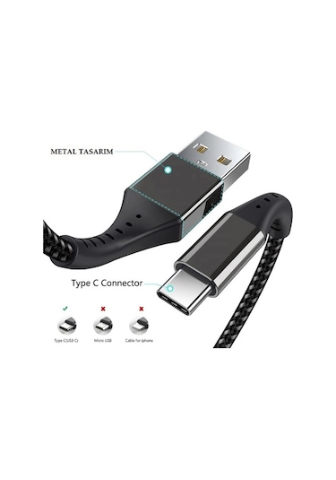 Type C Hızlı Şarj Kablosu 3.4 A Xiaomi-Huawei Uyumlu