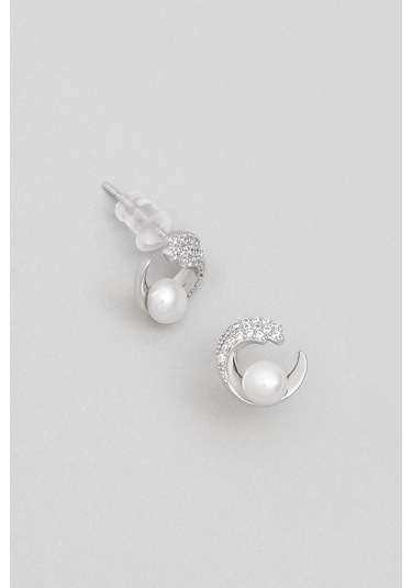 So Chic Minimal İnci 18 Ayar Beyaz Altın Kaplama Gümüş Seti Beyaz