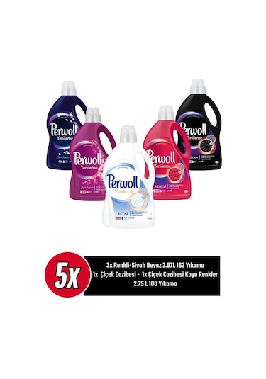 Perwoll Sıvı Çamaşır Deterjanı 3 X 2,97l 162 Yıkama Siyah+ Renkli + Beyaz + 2 X 2,75 100 Yıkama Çiçek Cazibesi + Çiçek Cazibesi Koyu Renkler set-hnkl-5084-5912 2750 ML