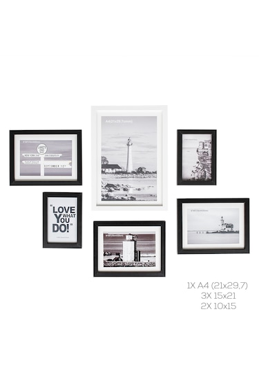 Porsima Dhz90055 Renkli Ahşap Modern Dekoratif 6 Parça Fotoğraf Çerçevesi Masa Duvar Fotoğraf Çerçevesi