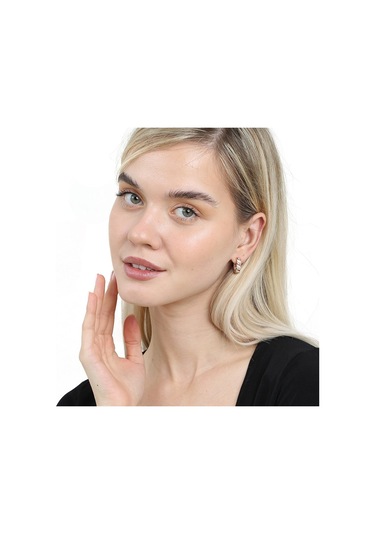 Tesbihane Beyaz Zirkon Taşlı Helezon Tasarım Rose Renk 925 Ayar Gümüş Kadın Küpe