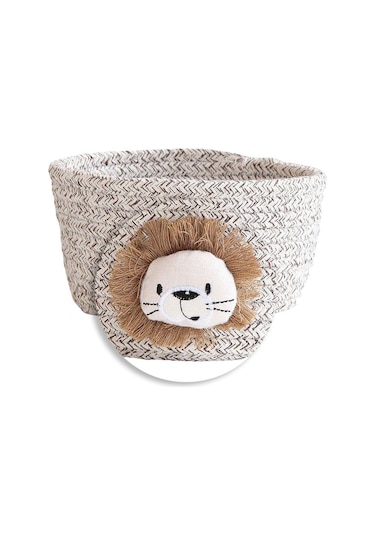 Suntek Magideal El Dokuması Pamuk İpliği Saklama Sepeti Fiyonklu Aslan Gri