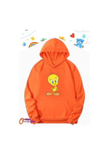 Tweety Çocuk Sweatshirt Hoodie Turuncu