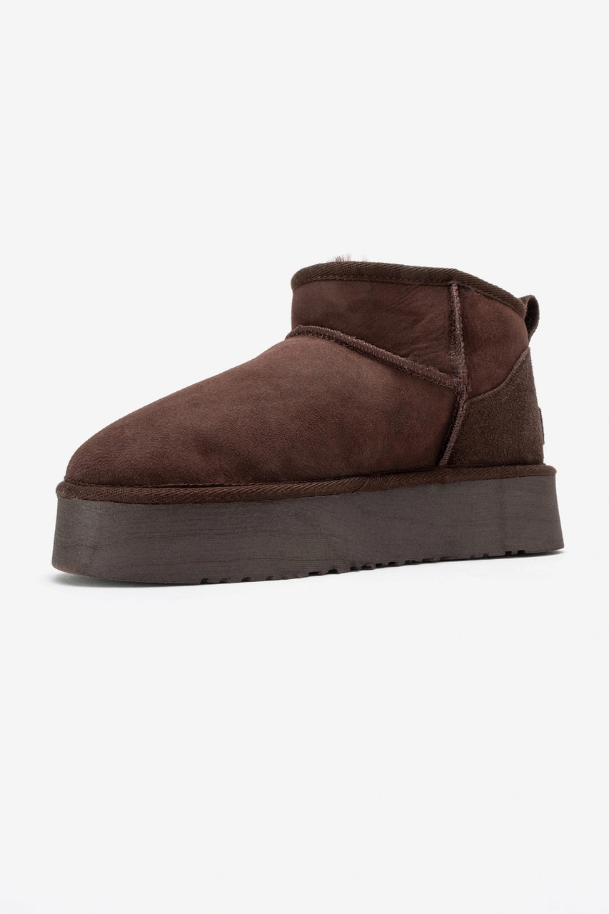 Veyra Kahverengi Süet Hakiki Deri Kürklü Platform Tabanlı Kadın Mini Bot Süet Kahve