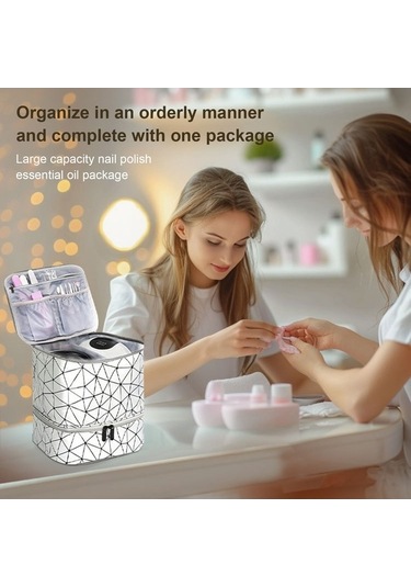 Novahub Çift Katmanlı Yükseltilmiş Kozmetik Çantası, Pratik Taşınabilir Alet Çantası Yeşil