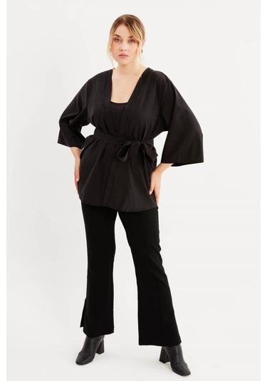 Kuşak Detaylı Kimono - Antrasit