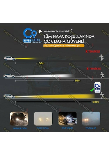 C9 Trio Üç Renk Led Xenon Far Ampulü Sarı Beyaz Gün Işığı 9400Lm 311291903