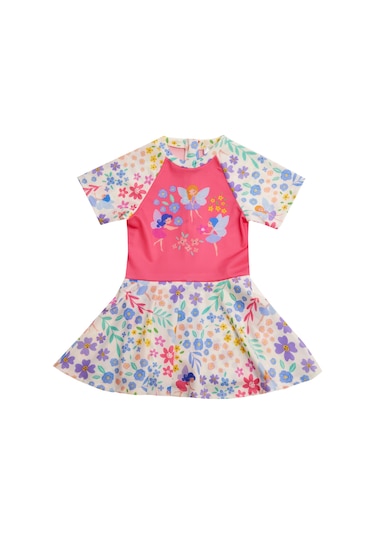 Uv Korumalı Kısa Kollu Şortlu Elbise Mayo Kız Çocuk Yüzücü Mayo 5227 Beyaz Beyaz01 Beyaz