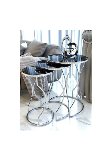 GEZEGEN GOLD MERMER DESEBLİ SİYAH CAM ZİGON SEHPA ,KIRILMAZ CAMLI ZİGON, GÜMÜŞ NİKEL KAPLAMA SEHPA Renk GÜMÜŞ