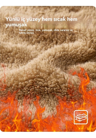 Erkek Sonbahar Ve Kış Kapşonlu Kuzu Derisi Kalın Sıcak Ceket Haki