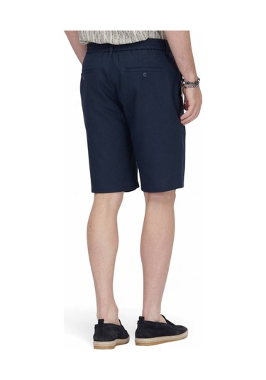 Lacivert Dokuma Jogging Fit Casual Pamuk Karışımlı Bermuda Lacivert