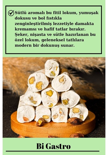 Sütlü Fıstıklı Çifte Kavrulmuş Fitil Lokum - Türk Lokumu - 400 Gr