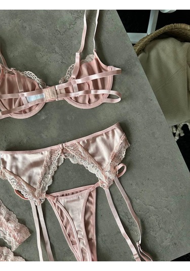 Diamond Pembe Dantel Detaylı Jartiyer Set Pembe